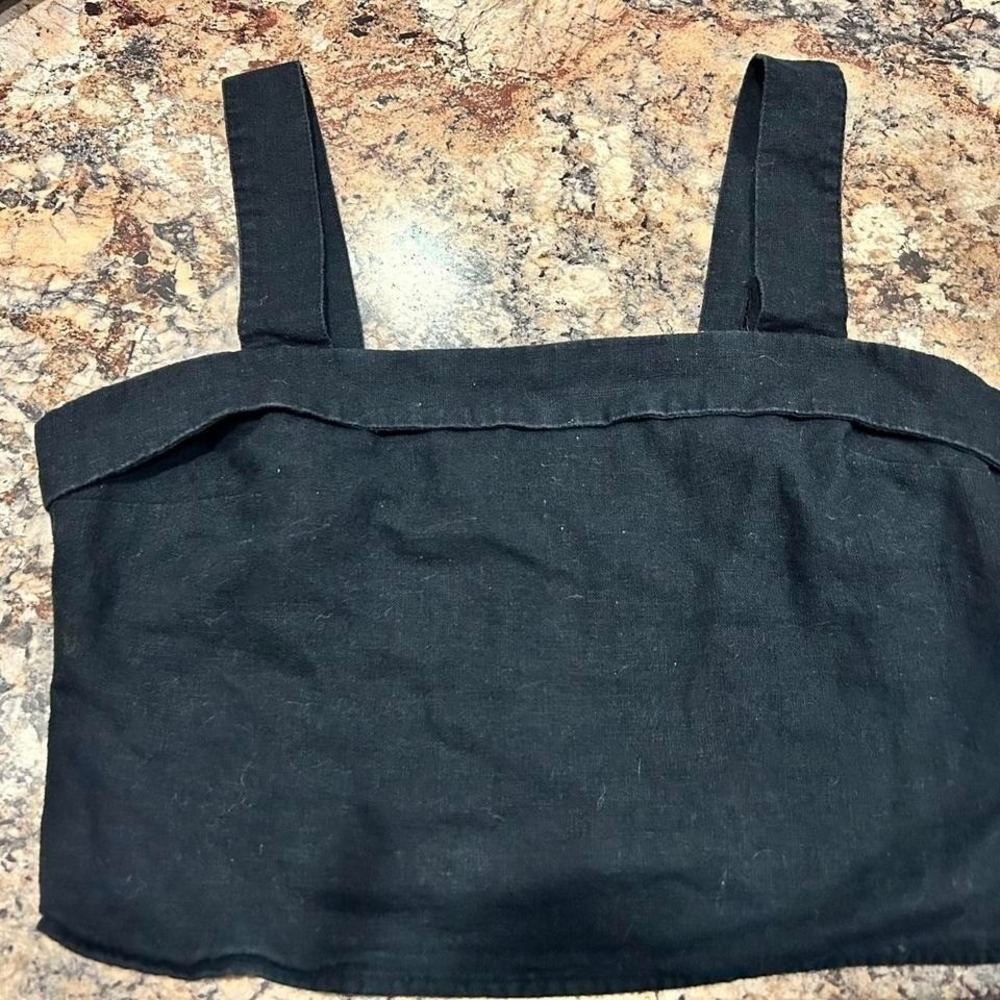 Abercrombie & Fitch Women's Size M Black linen crop top with adjustable straps